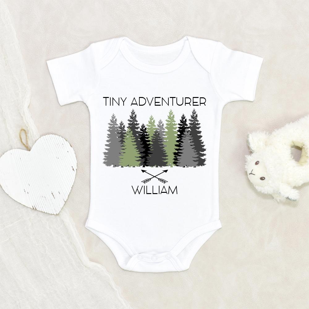 Custom Baby Shower Gift - Cute Baby Boy Clothes - Tiny Adventurer Personalized Onesie - Outdoorsy Hiking Onesie NW0112 0-3 Months Official ONESIE Merch