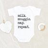 Funny Nap Clothes - Milk Snuggle Nap Repeat Onesie - Cute Baby Clothes - Nap Time Baby Onesie NW0112 0-3 Months Official ONESIE Merch