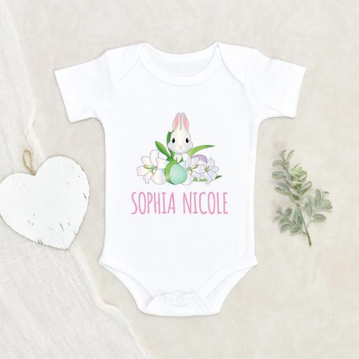 Baby Easter Onesie - Custom Girls Name Onesie - Personalized Girls Name Bunny Onesie - Personalized Easter Baby Clothes NW0112 0-3 Months Official ONESIE Merch