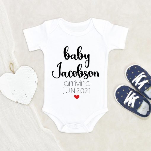 Custom Baby Announcement Onesie - Custom Last Name Onesie - Pregnancy Announcement Baby Reveal Onesie - Pregnancy Announcement Onesie - Pregnancy Reveal Onesie NW0112 0-3 Months Official ONESIE Merch