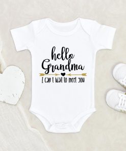Grandma Baby Onesie - Hello Grandma Onesie - I Can't Wait To Meet You Onesie - Grandma Baby Clothes NW0112 0-3 Months Official ONESIE Merch