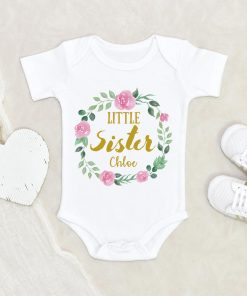 Floral Name Onesie - Pregnancy Reveal Onesie - Little Sister Baby Onesie - Little Sister Onesie - Little Sister Announcement Onesie - Baby Shower Gift NW0112 0-3 Months Official ONESIE Merch
