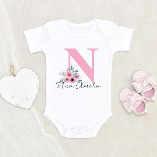 Baby Name Onesie - Custom Girl Onesie - Pink Flowers Girl Onesie - Unique Baby Girl Clothes - Personalized Floral Baby Girl Onesie NW0112 0-3 Months Official ONESIE Merch