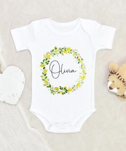 Custom Girl Name Baby Clothes - Personalized Lemon Baby Girl Onesie - Lemon Wreath Baby Girl Onesie NW0112 0-3 Months Official ONESIE Merch