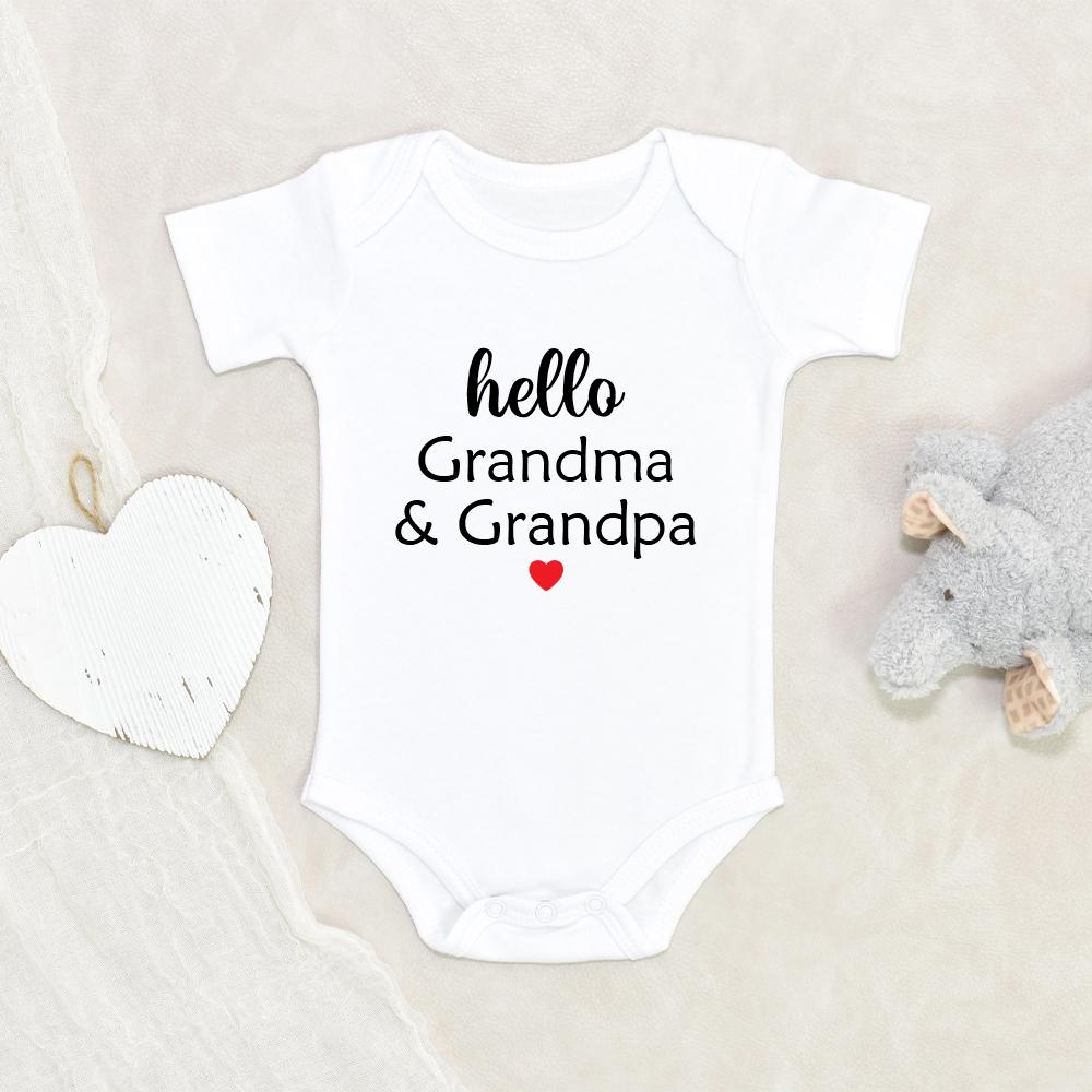 Baby Reveal To Grandparents - Pregnancy Announcement Onesie - Hello Grandma And Grandpa Onesie - Grandparents Announcement Onesie - Cute Baby Clothes NW0112 0-3 Months Official ONESIE Merch