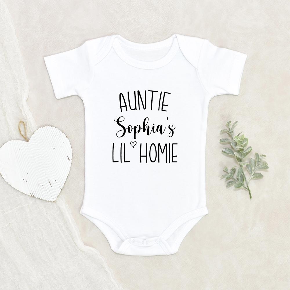 Funny Aunt Baby Onesie - Custom Aunt Baby Onesie - Auntie's Lil Homie Baby Onesie - Personalized Baby Onesie - Aunt Baby Onesie NW0112 0-3 Months Official ONESIE Merch