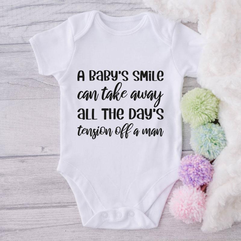 A Baby's Smile Can Take Away All Dad's Tension Off A Man-Onesie-Best Gift For Babies-Adorable Baby Clothes-Clothes For Baby-Best Gift For Papa-Best Gift For Mama-Cute Onesie NW0112 0-3 Months Official ONESIE Merch