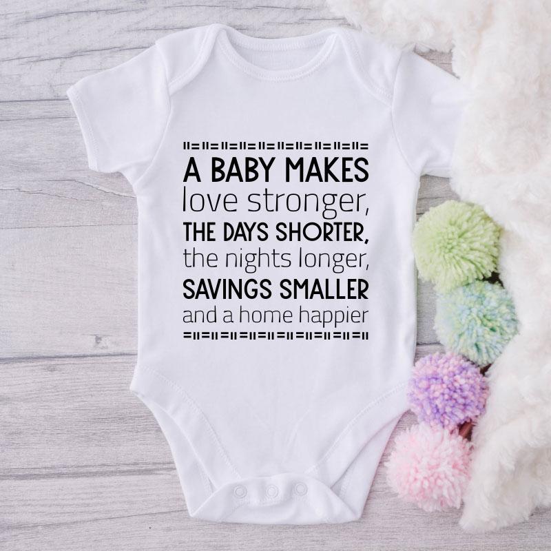 A Baby Makes Love Stronger, The Days Shorter, The Nights Longer, Savings Smaller And A Home Happier-Onesie-Best Gift For Babies-Adorable Baby Clothes-Clothes For Baby-Best Gift For Papa-Best Gift For Mama-Cute Onesie NW0112 0-3 Months Official ONESIE Merch