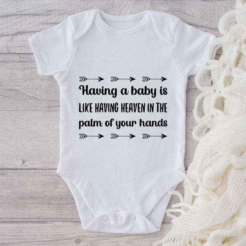Having A Baby Is Like Having Heaven In The Palm Of Your Hands-Onesie-Adorable Baby Clothes-Clothes For Baby-Best Gift For Papa-Best Gift For Mama-Cute Onesie NW0112 0-3 Months Official ONESIE Merch