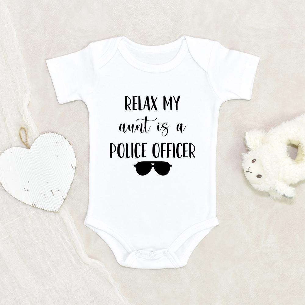 Aunt Police Baby Onesie - Cute Baby Clothes - Relax My Aunt Is A Police Office Baby Onesie - Police Officer Onesie - Police Baby Clothes NW0112 0-3 Months Official ONESIE Merch