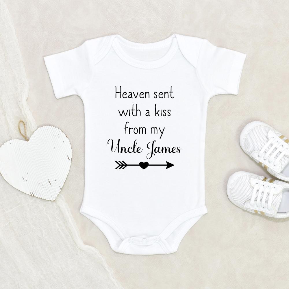 Custom Uncle Name Onesie - Uncle Memorial Baby Onesie - Heaven Sent With A Kiss From My Uncle Onesie - Guardian Angle Baby Onesie - Uncle In Heaven Onesie NW0112 0-3 Months Official ONESIE Merch