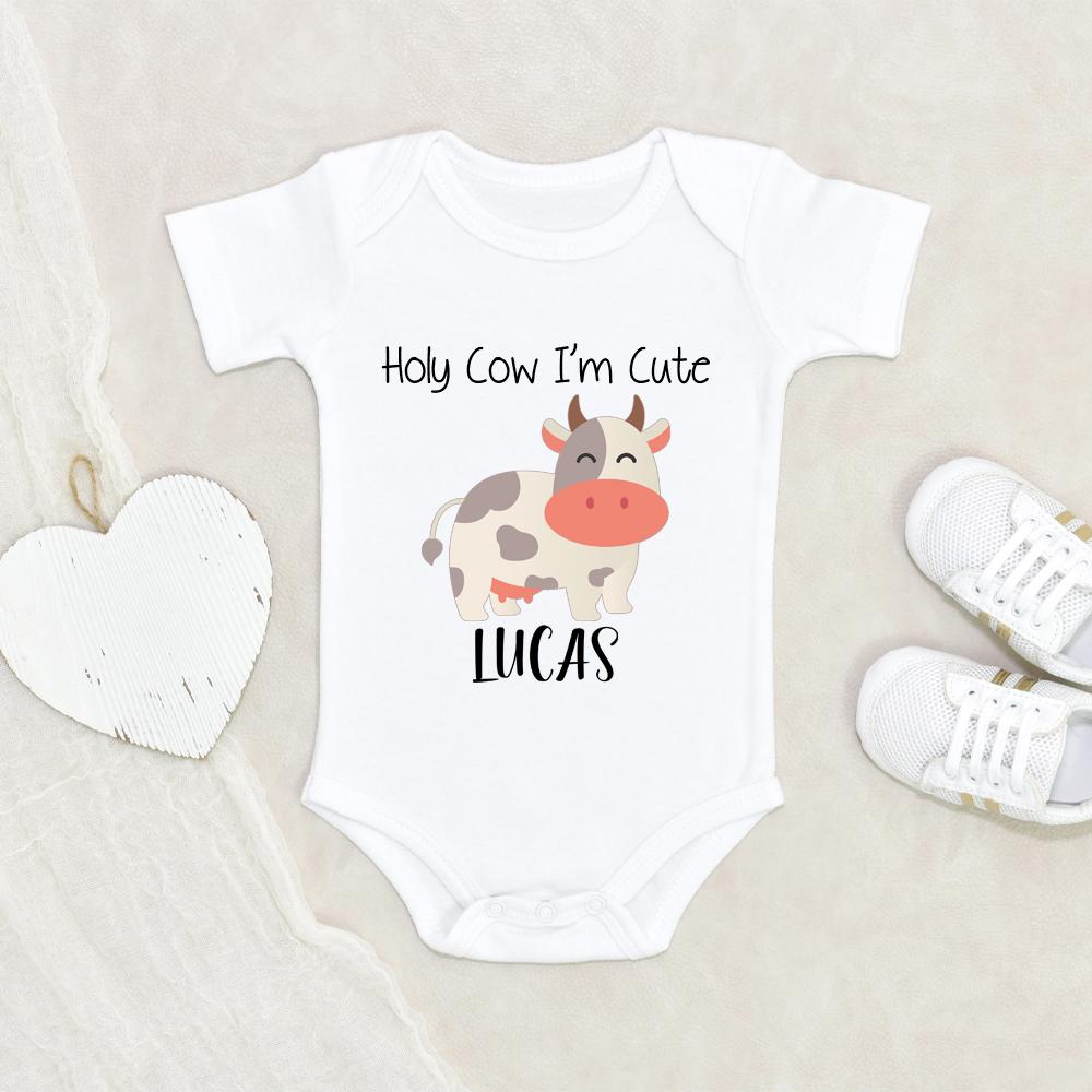 Baby Shower Gift - Farm Animal Baby Clothes - Cute Cow Onesie - Farm Baby Onesie - Holy Cow I’m Cute Onesie - Cow Baby Onesie NW0112 0-3 Months Official ONESIE Merch