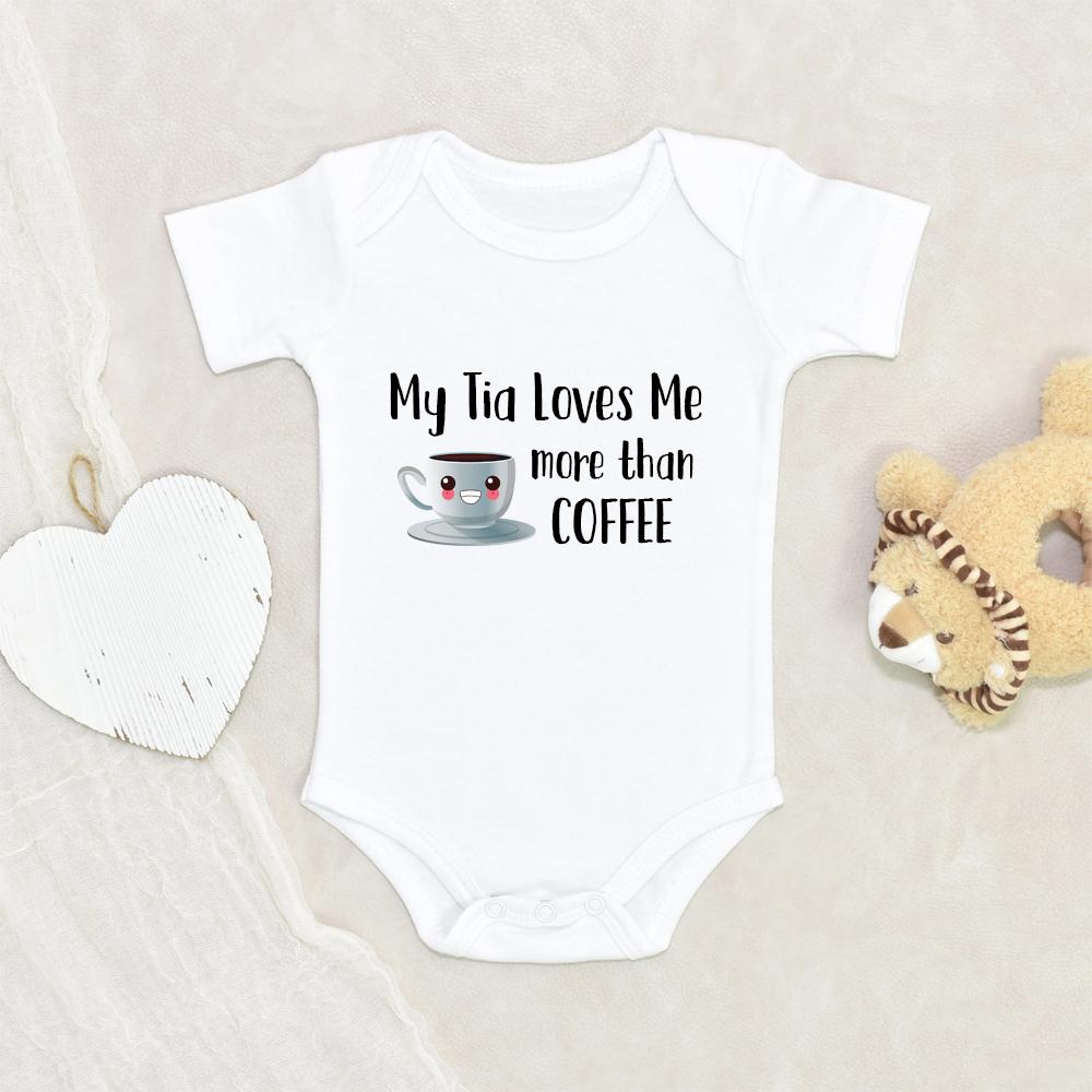 Coffee Baby Onesie - Tia Baby Clothes - My Tia Loves Me More Than Coffee Baby Onesie - Cute Baby Onesie - Coffee Baby Clothes NW0112 0-3 Months Official ONESIE Merch