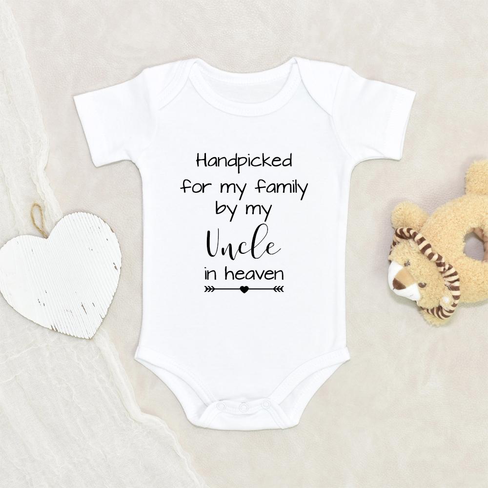 Baby Shower Gift - Uncle Memorial Onesie - Hand Picked For My Family Baby Onesie - Uncle In Heaven Onesie - Unisex Baby Clothes NW0112 0-3 Months Official ONESIE Merch