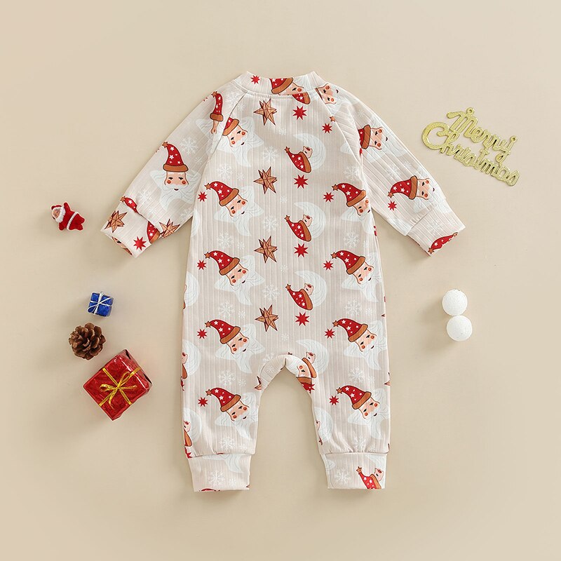0 18months Baby Girls Xmas Romper Cartoon Patterns Print Long Sleeve Christmas Jumpsuit With Zipper For 1 - Christmas Onesie