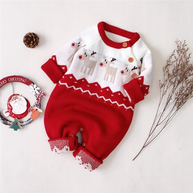 2020 Baby Boys Girls Sweater Christmas Clothes Romper Reindeer Long Sleeve Elk Printed Jumpsuit New Year 1.jpg 640x640 1 - Christmas Onesie