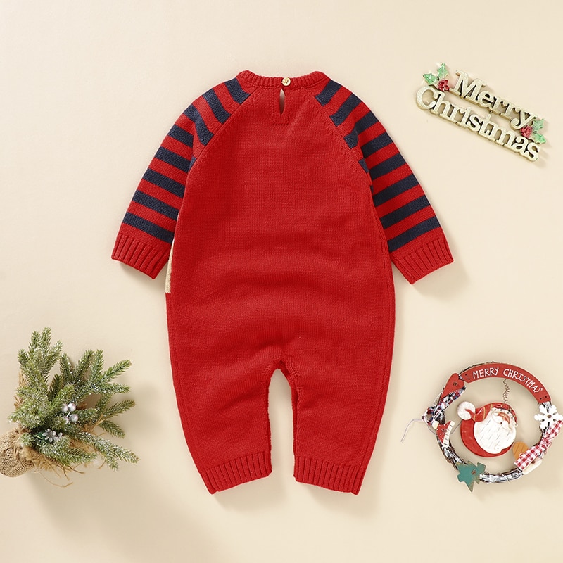 Christmas Baby Romper Knit Newborn Girl Boy Jumpsuit Cute Cartoon Elk Outfit Infant Kid Clothing Long 1 1 - Christmas Onesie Merch