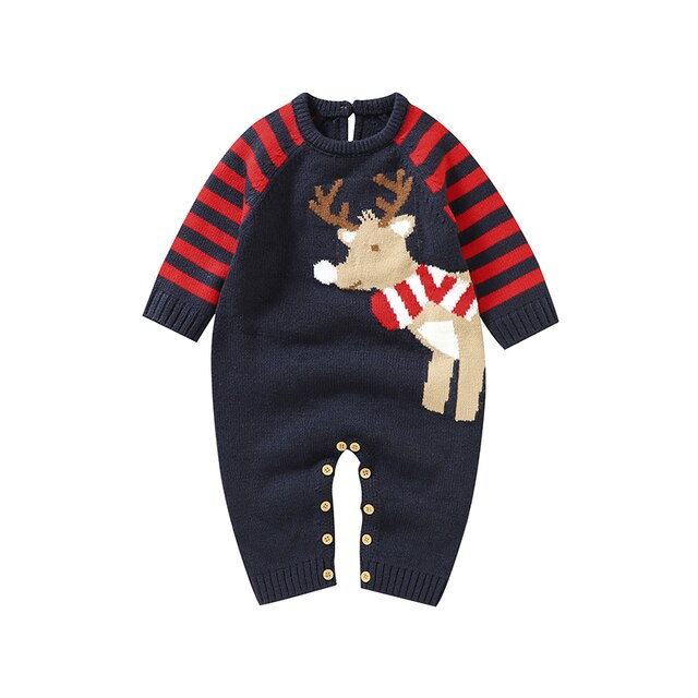 Christmas Baby Romper Knit Newborn Girl Boy Jumpsuit Cute Cartoon Elk Outfit Infant Kid Clothing - Christmas Onesie