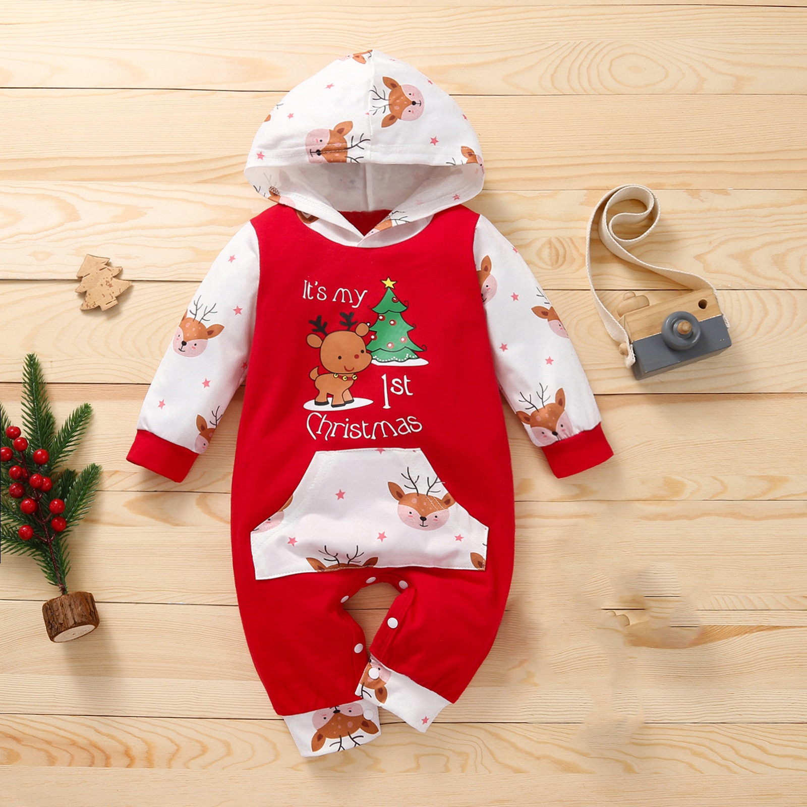 Newborn Baby Christmas Hooded Jumpsuit Boys Girls Bodysuits Outfits Costume Babany bebe Infant Xmas Playsuit Hoodies 1 1 - Christmas Onesie Merch