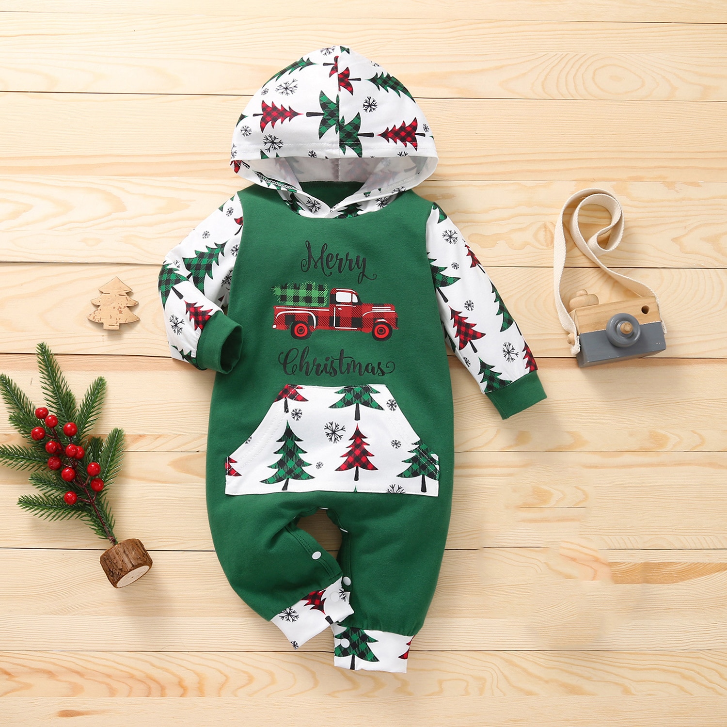 Newborn Baby Christmas Hooded Jumpsuit Boys Girls Bodysuits Outfits Costume Babany bebe Infant Xmas Playsuit Hoodies 2 1 - Christmas Onesie Merch