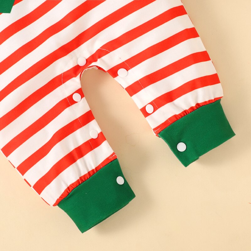 PatPat 2pcs Baby Boy Girl Christmas Green and Red Striped Jumpsuit Elf Outfits Set 2 - Christmas Onesie